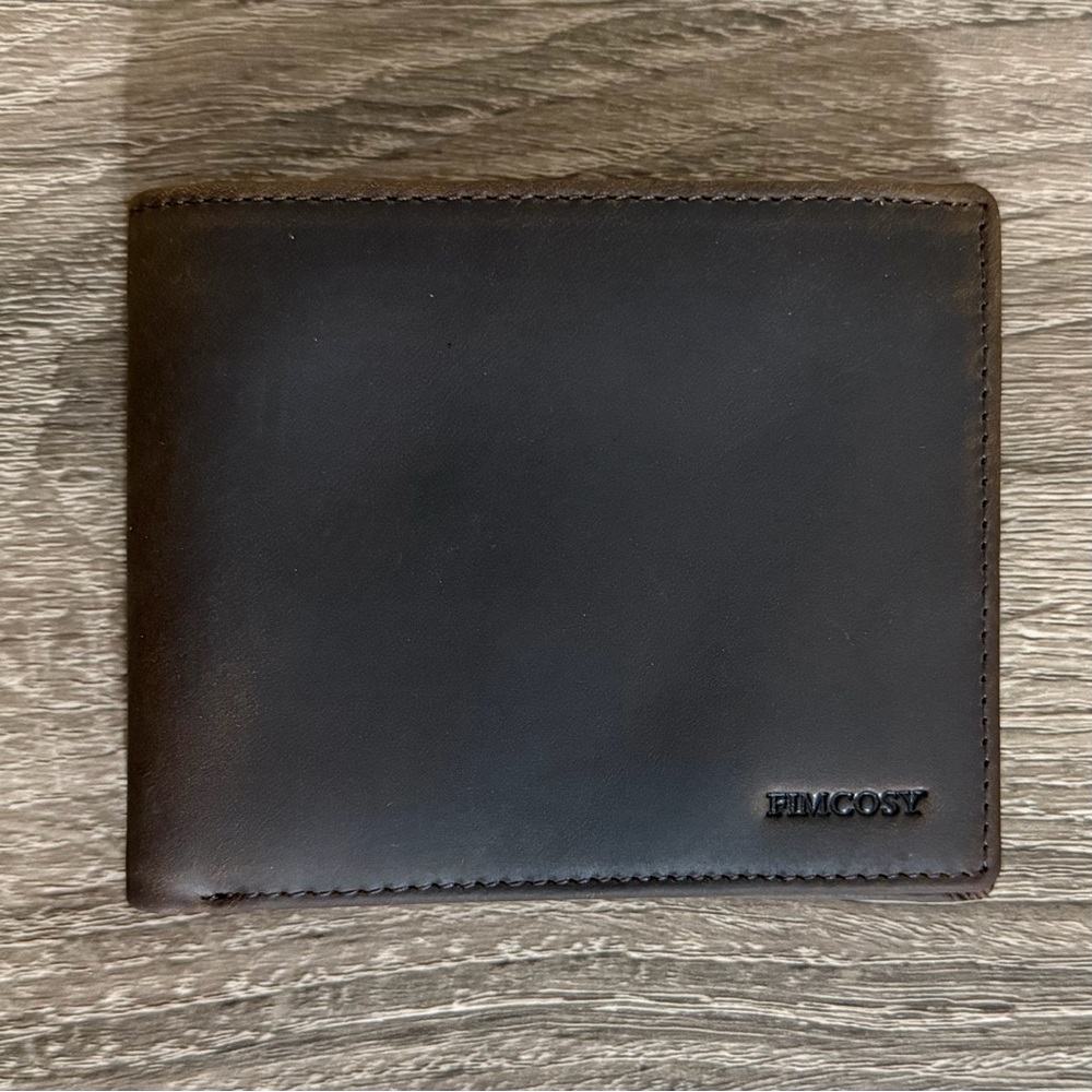 NIP Fimcosy Genuine Leather Dark Brown Slim Bifold Wallet